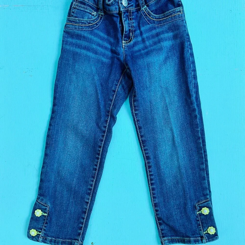 Gymboree Capri Jeans Size 7 Slim Daisy Button Adjustable Waist Denim